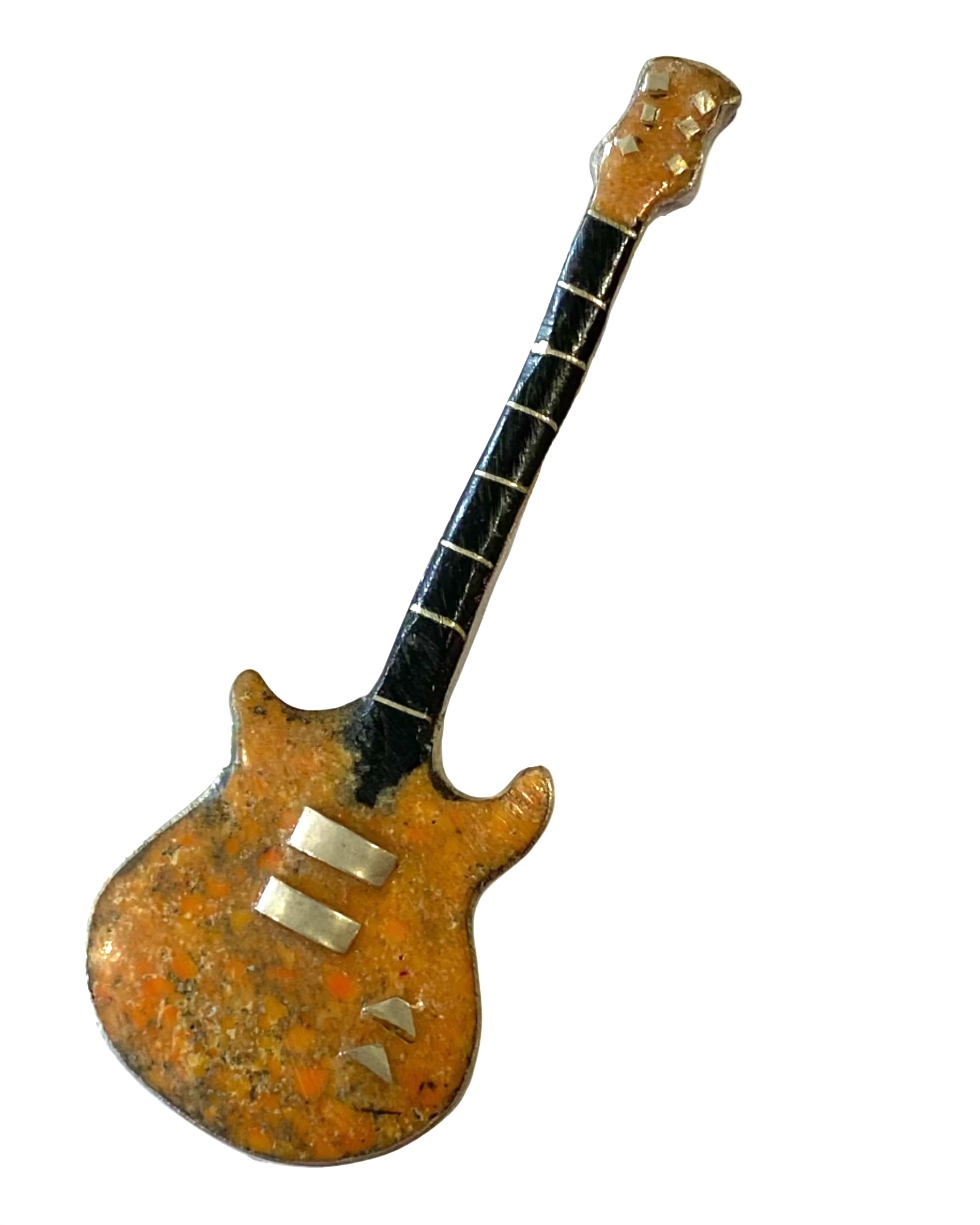 Joseph Bailon Guitar Pendant Sterling Silver, Onyx & Coral Kewa Pueblo.