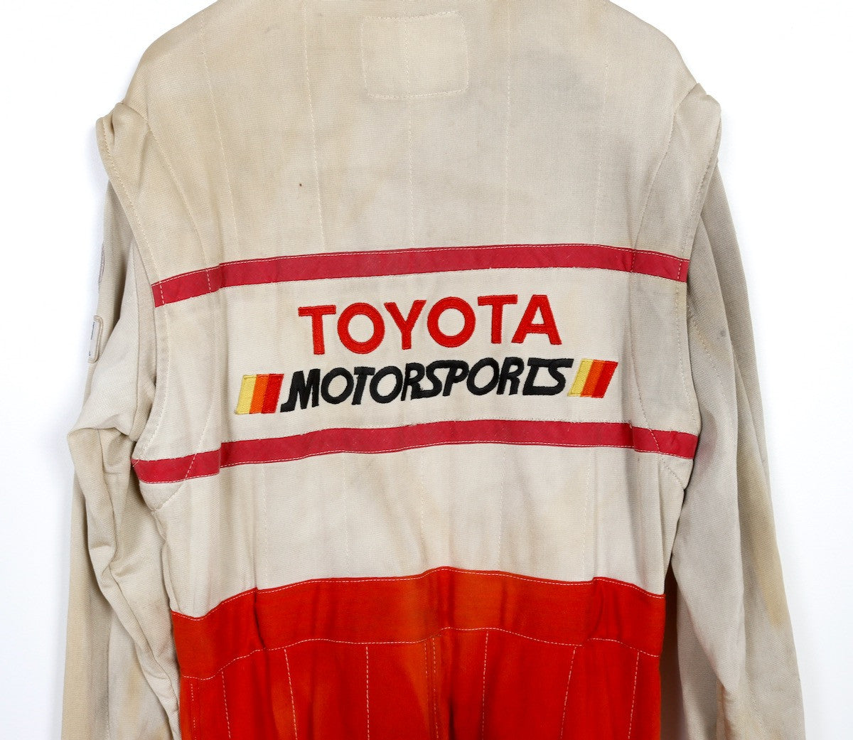 The upclose view of the back of the Juan Manuel Fangio II Auto Racing Suit.