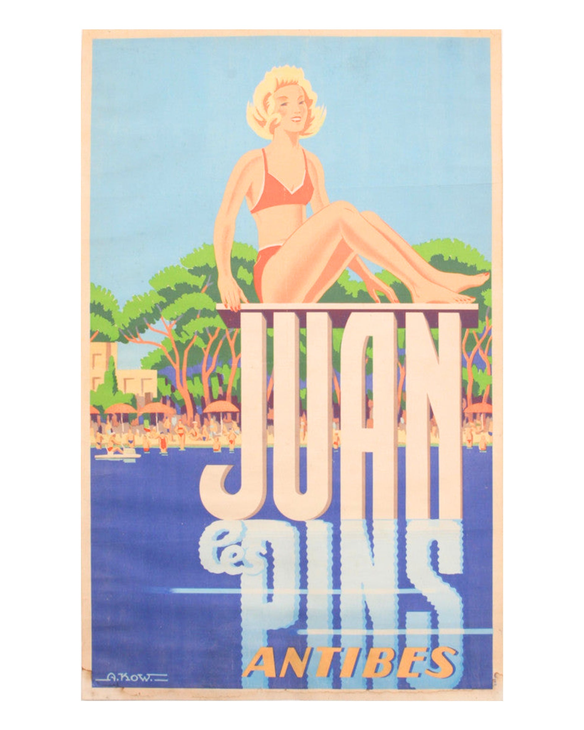 Juan le Pins Antibes Travel Poster 1940s Original Vintage Full View