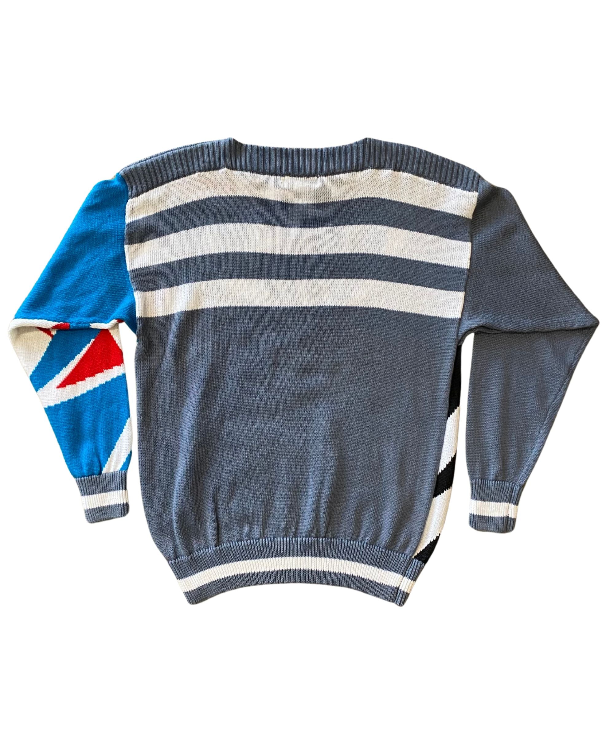 Kansai Yamamoto Women's Sweater Grey/Blue/Red Japan 1980s