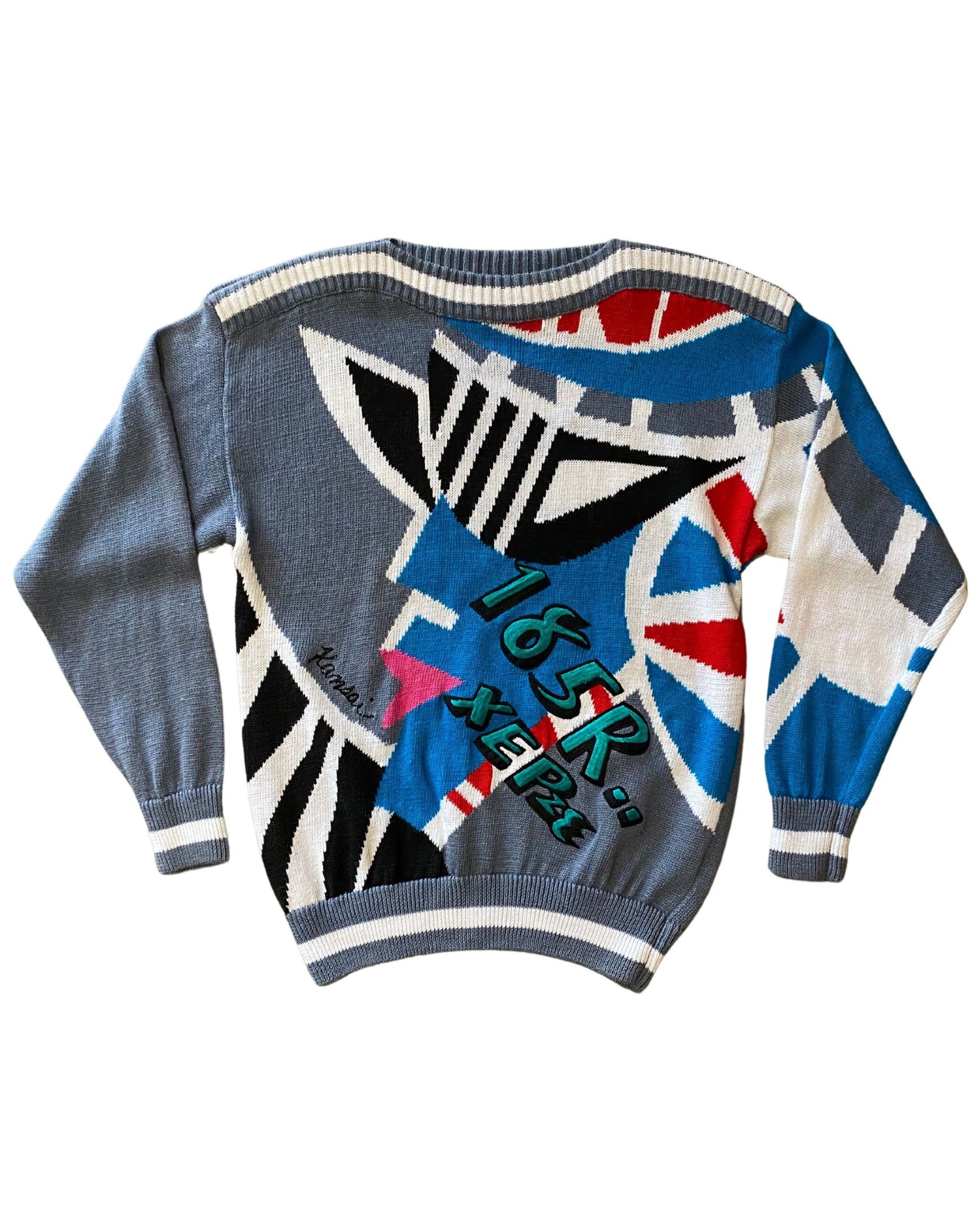 Kansai Yamamoto Women's Sweater Grey/Blue/Red Japan 1980s