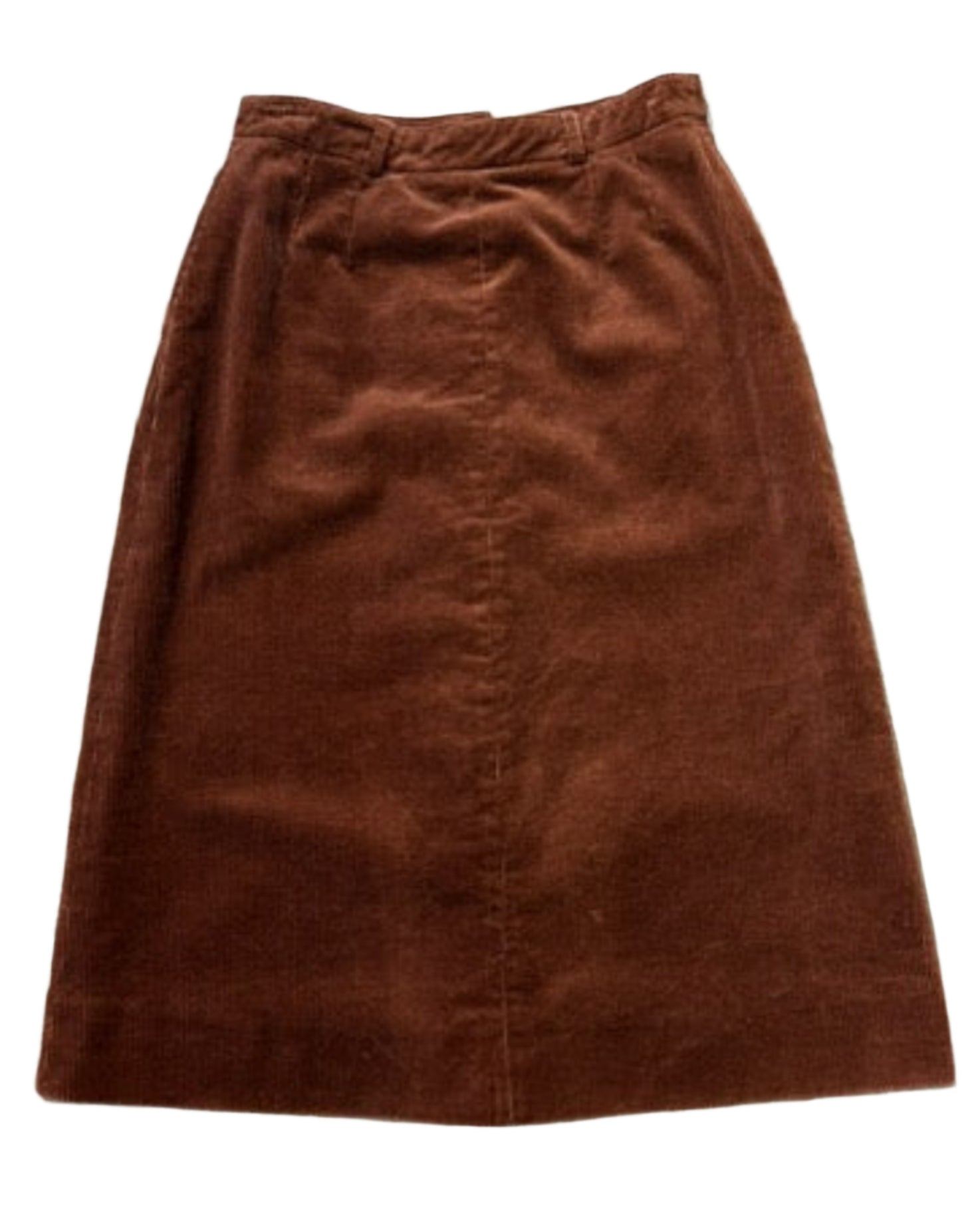 Karen Silton vintage brown corduroy skirt, waist 26 inches, midi length.