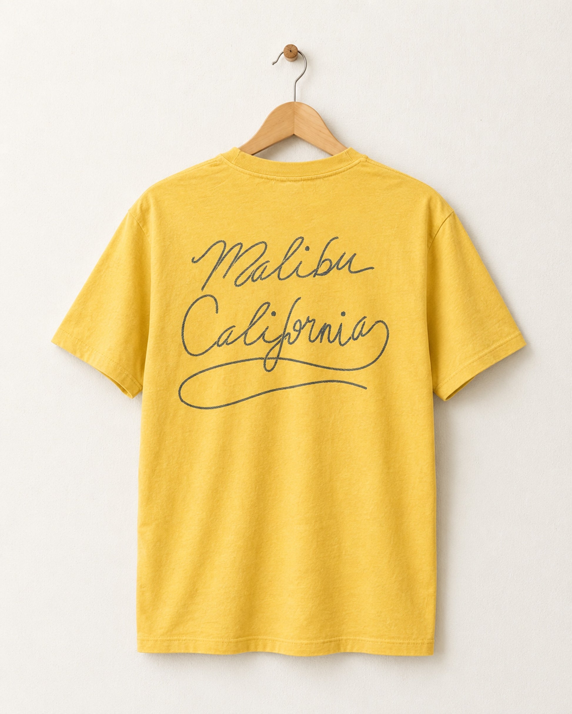 California Gold Surfing Cowboys Kick Ass high crew T-shirt with vaquero and donkey front graphic and Malibu California back print. Back View.