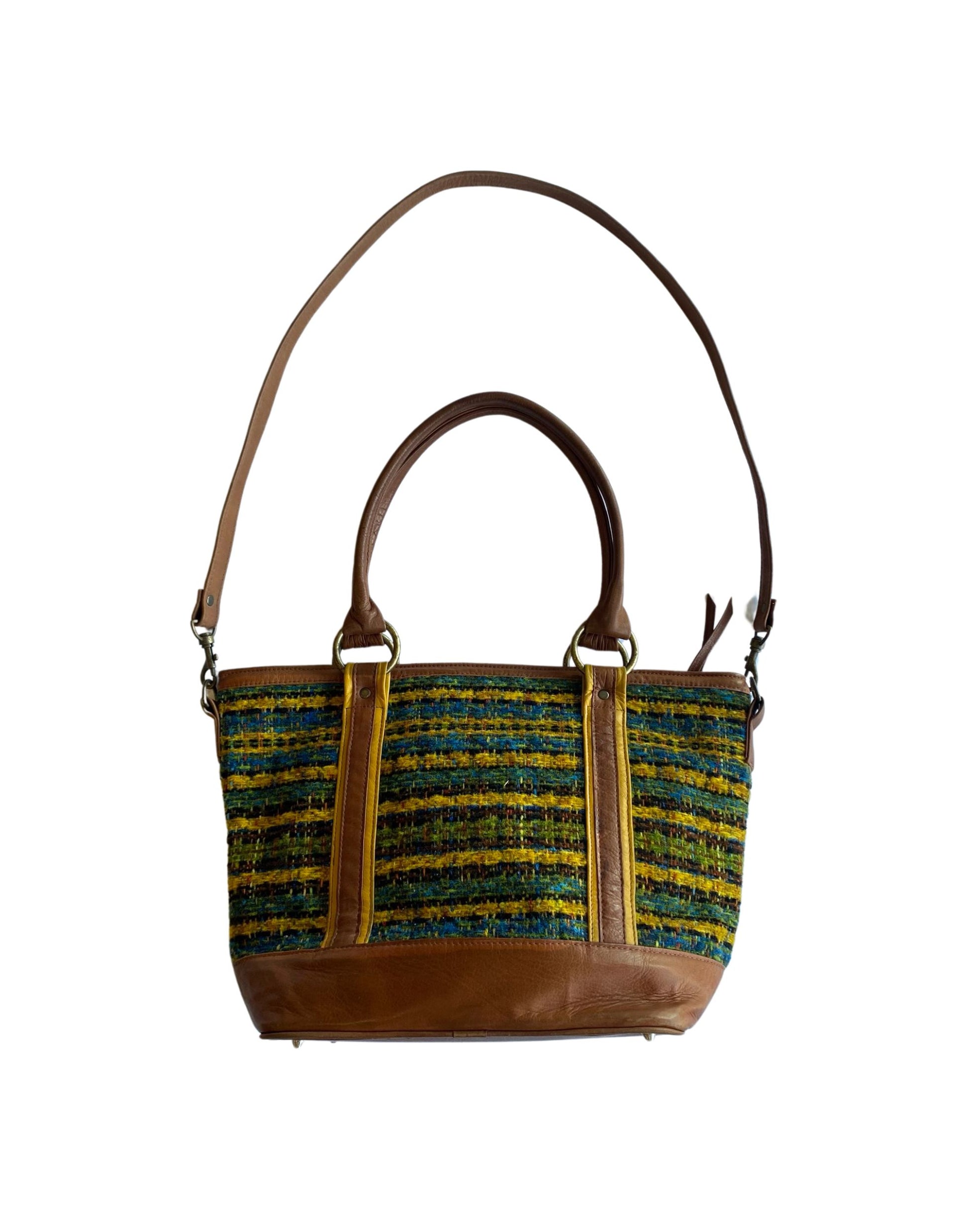 Kim White Handbag with 1970s Chevy Pinto Fabric