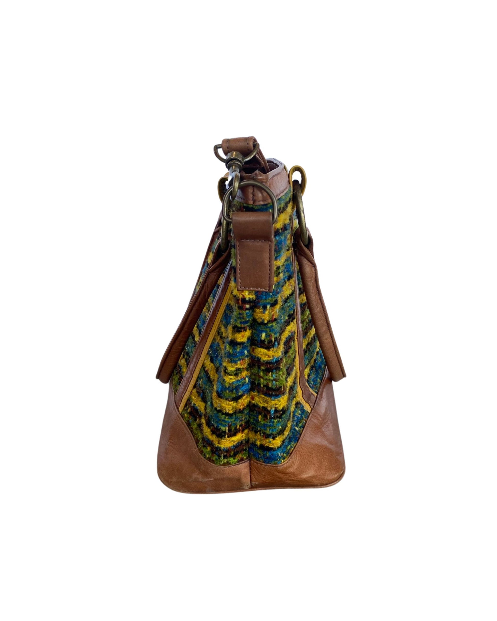 Kim White Handbag with 1970s Chevy Pinto Fabric