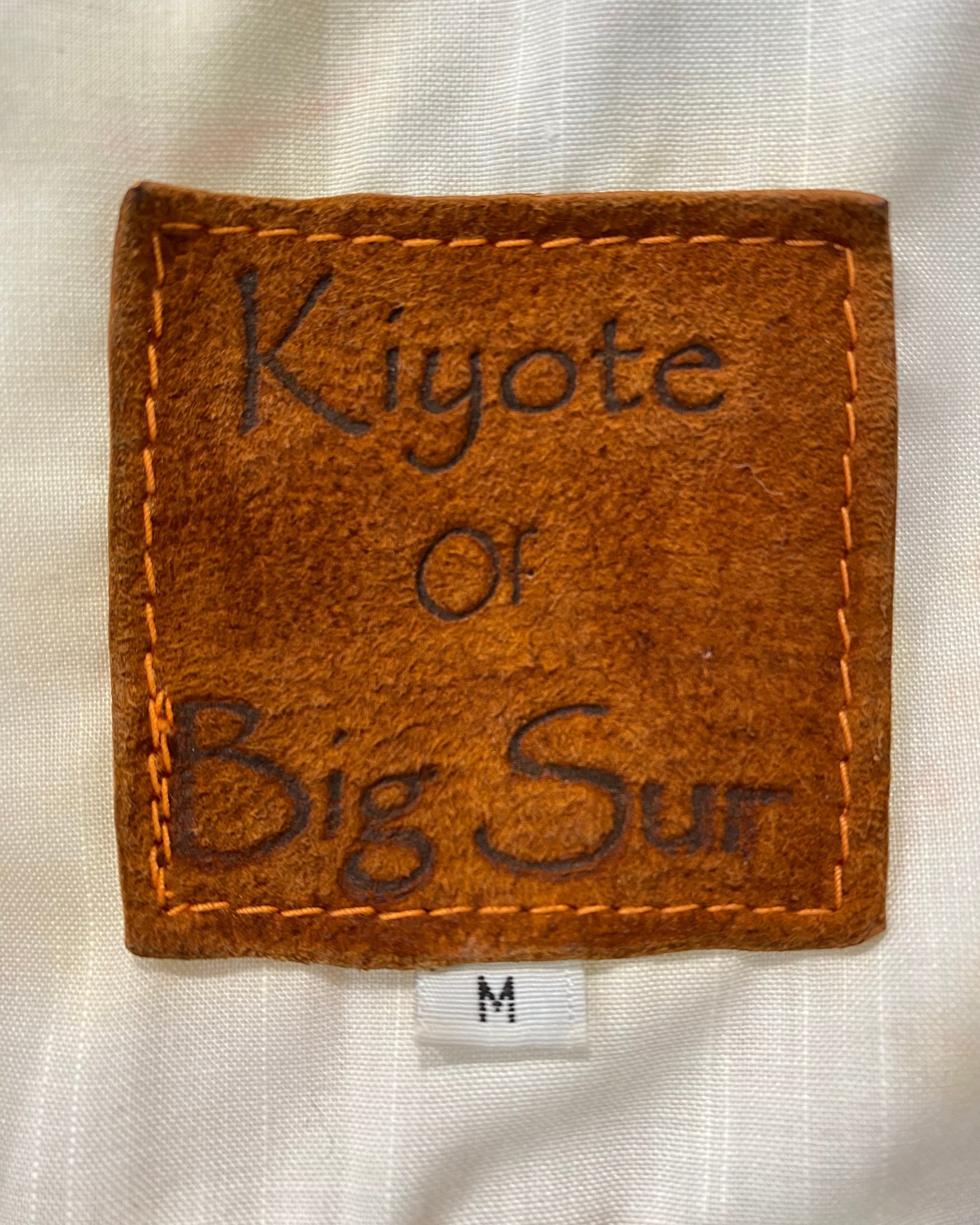 Interior Kiyote of Big Sur leather label with women’s medium size tag.