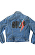 Back of Lee jacket featuring custom BOWIE patch and lightning bolt graphic.