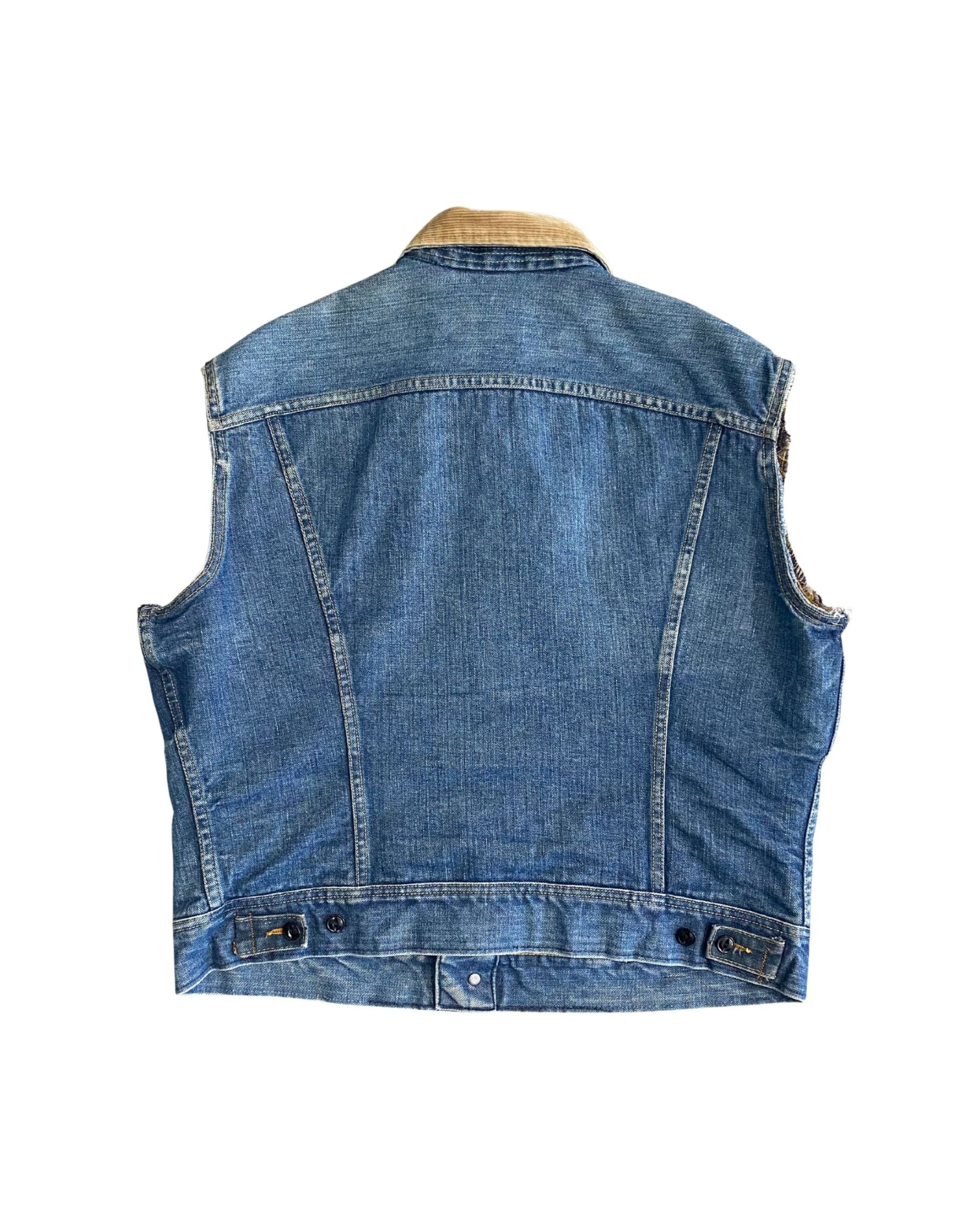 LEE Stormrider 1970s Denim Cut-Off Vest Great Wear Back on white background.