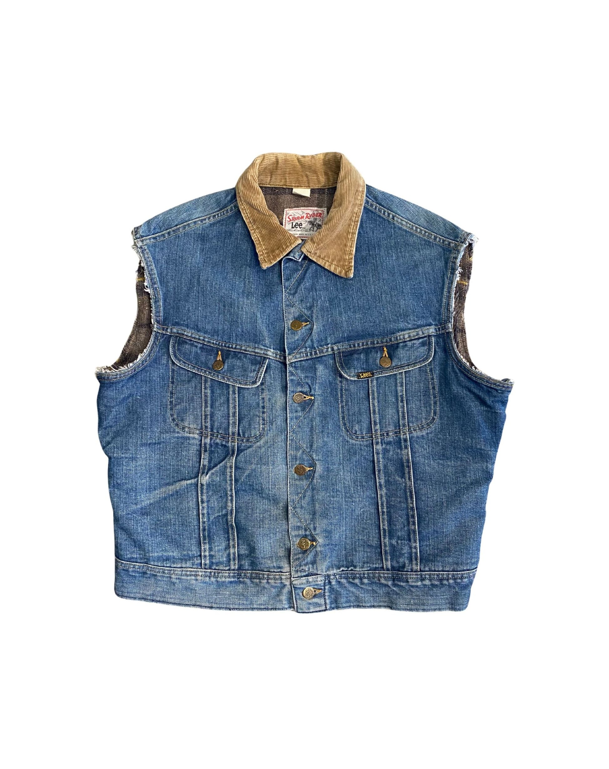 LEE Stormrider 1970s Denim Cut-Off Vest Great Wear Front on white background.