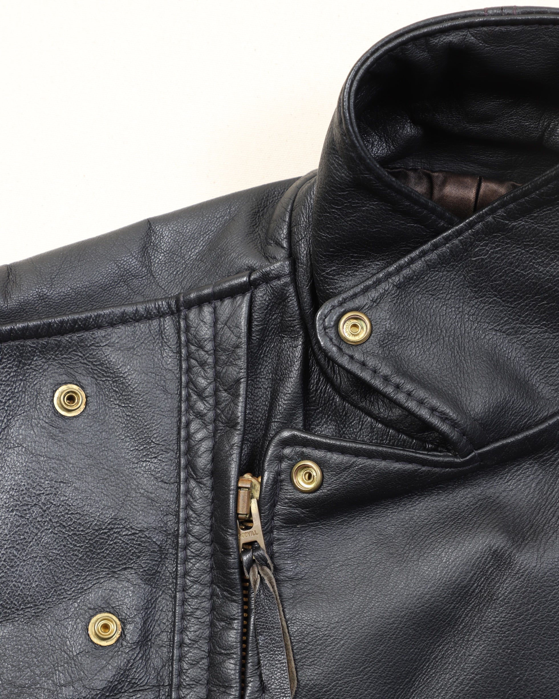 Langlitz Black Leather Motorcycle Jacket Front Collar Detail