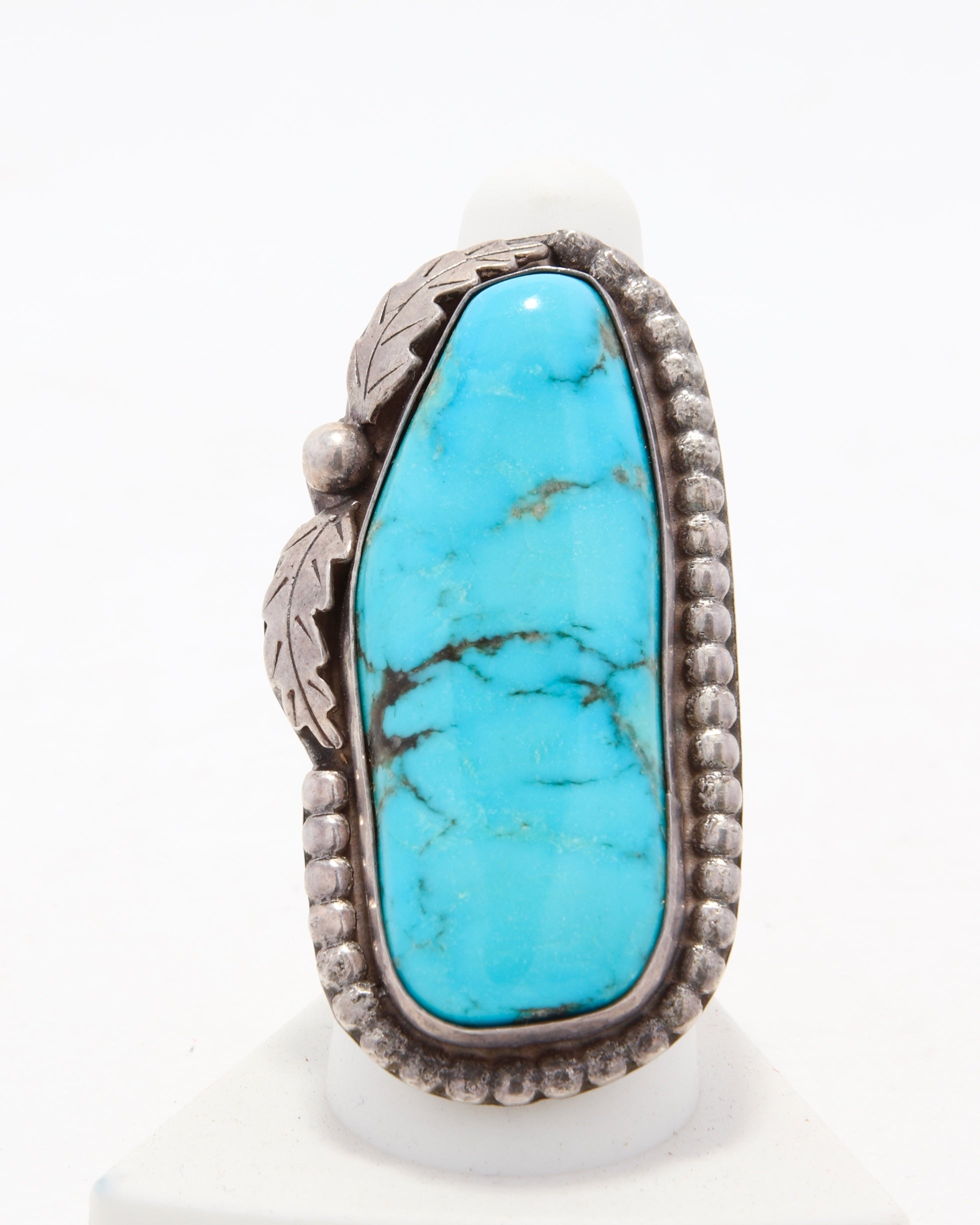 Large Turquoise + Sterling Oblong Ring sz 8