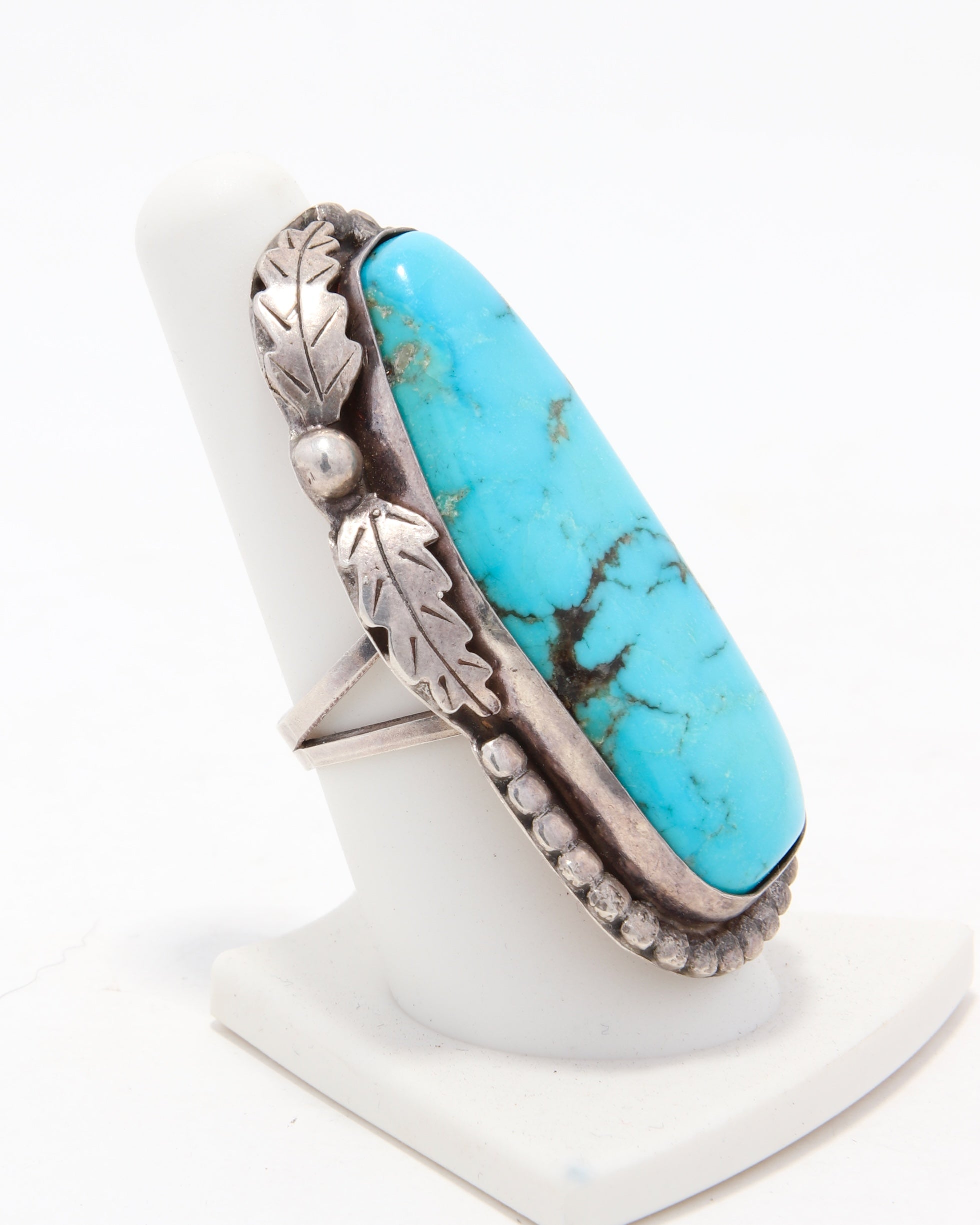 Large Turquoise + Sterling Oblong Ring sz 8