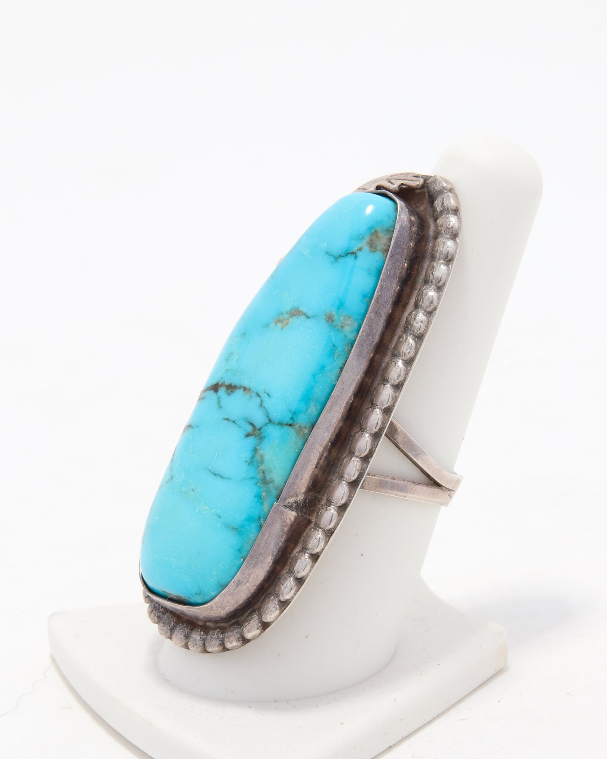 Large Turquoise + Sterling Oblong Ring sz 8