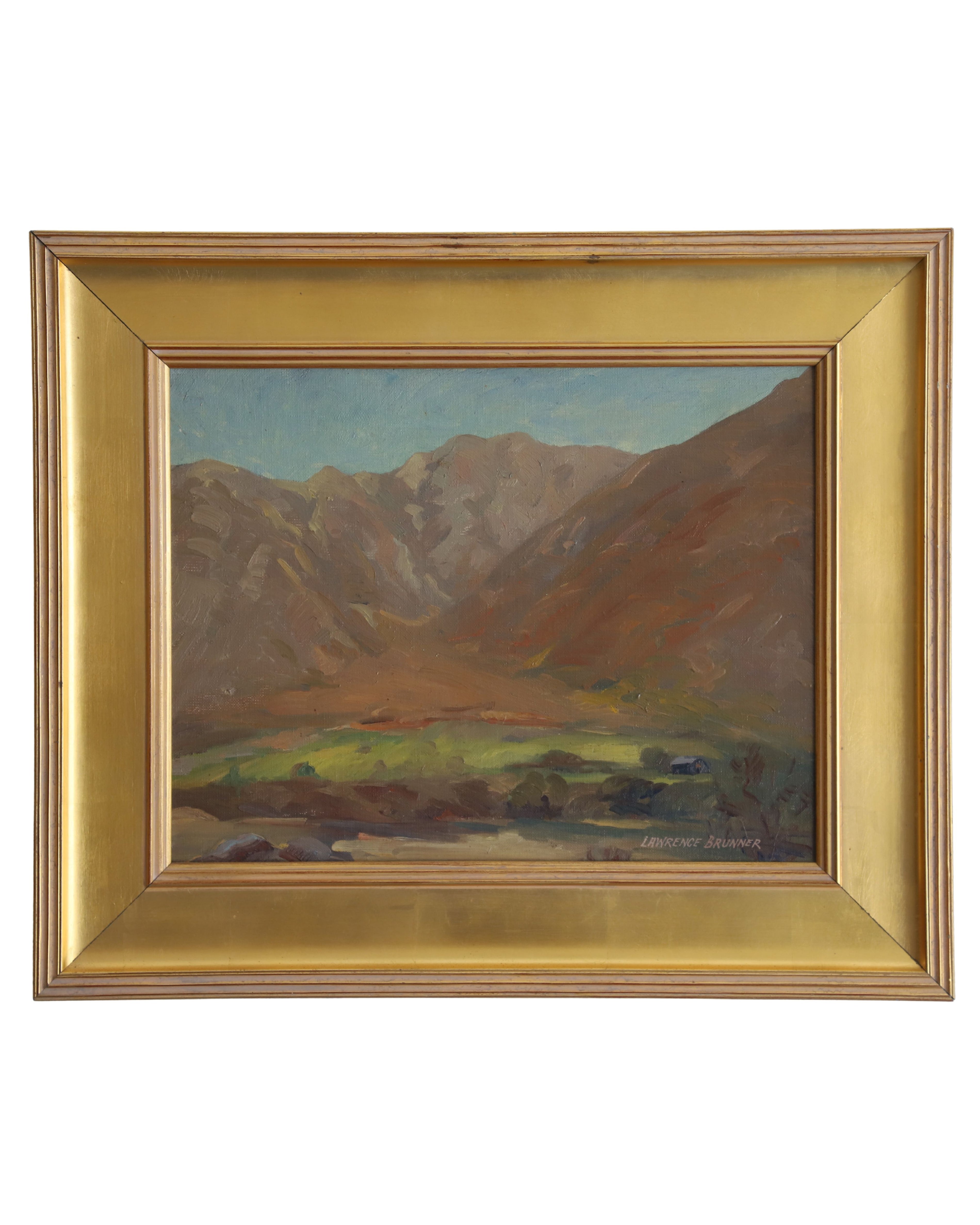 Original 1930s-40s California Landscape Painting by Lawrence A. Brunner in Gilded Wood Frame
