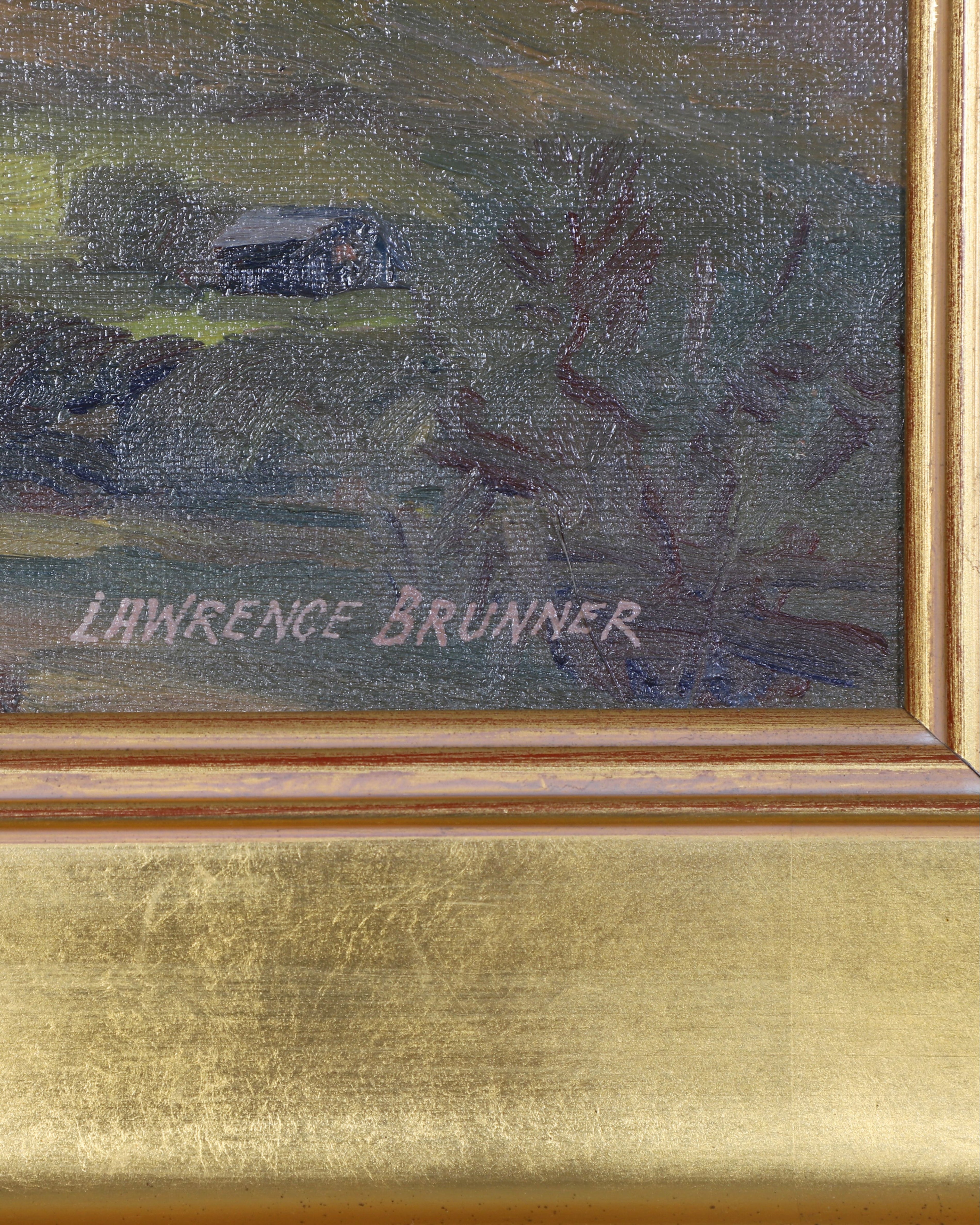 Original 1930s-40s California Landscape Painting by Lawrence A. Brunner in Gilded Wood Frame