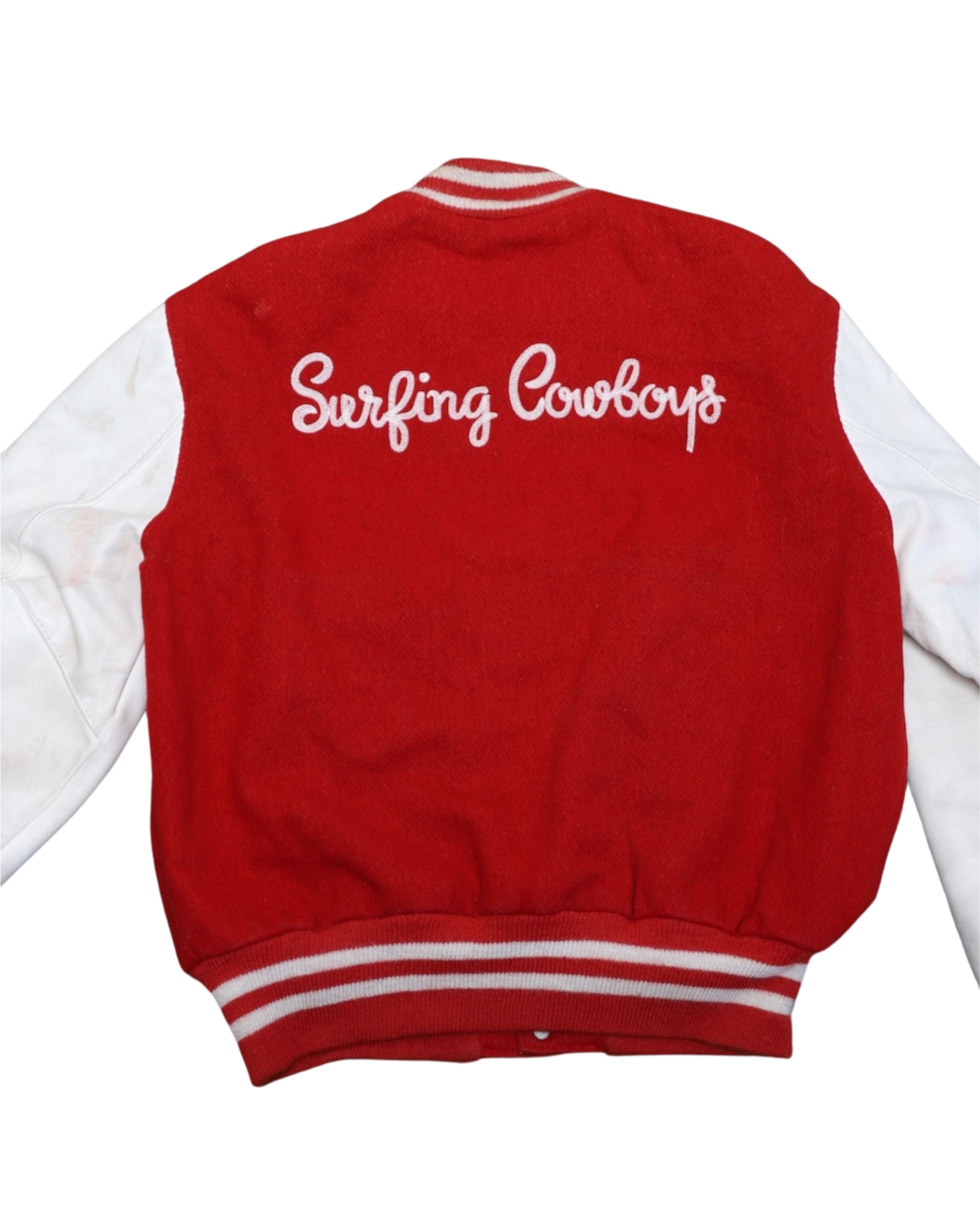 Upcycled Surfing Cowboys Lee Letterman Jacket M Red w Cream