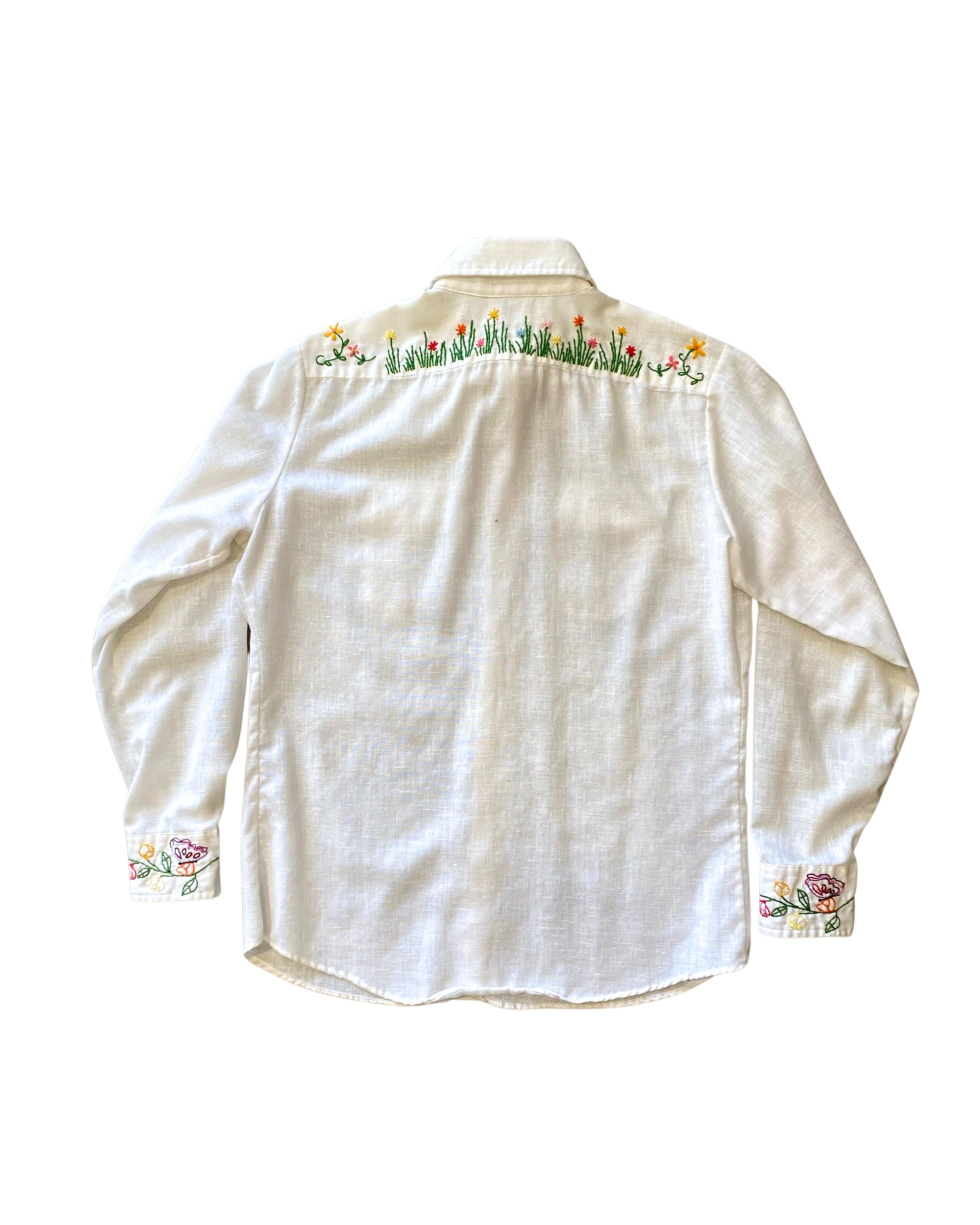 Levis 1970s Embroidered White Label Button Down Shirt Medium White USA