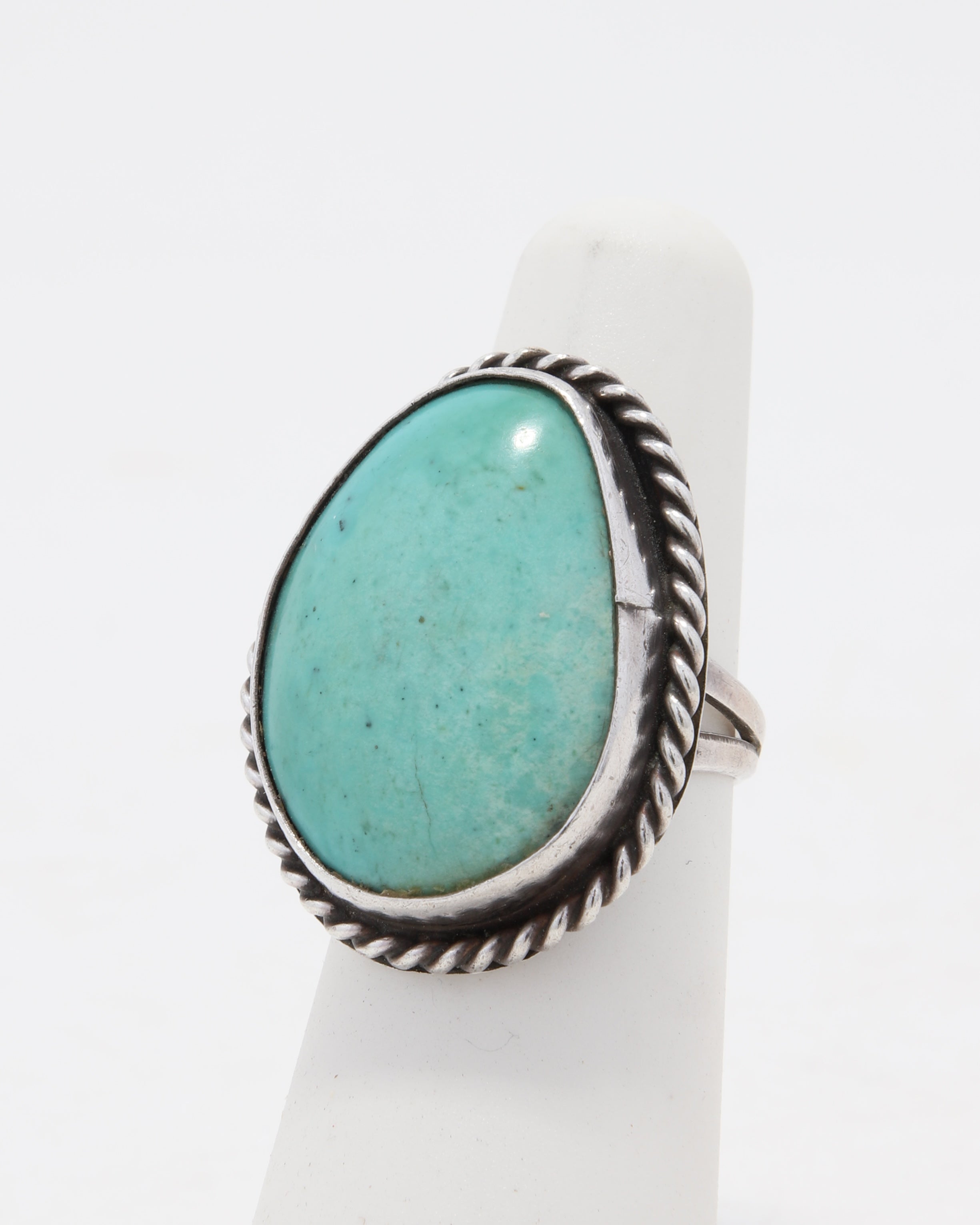 Light Aqua Turquoise, Sterling Ring on white background. 