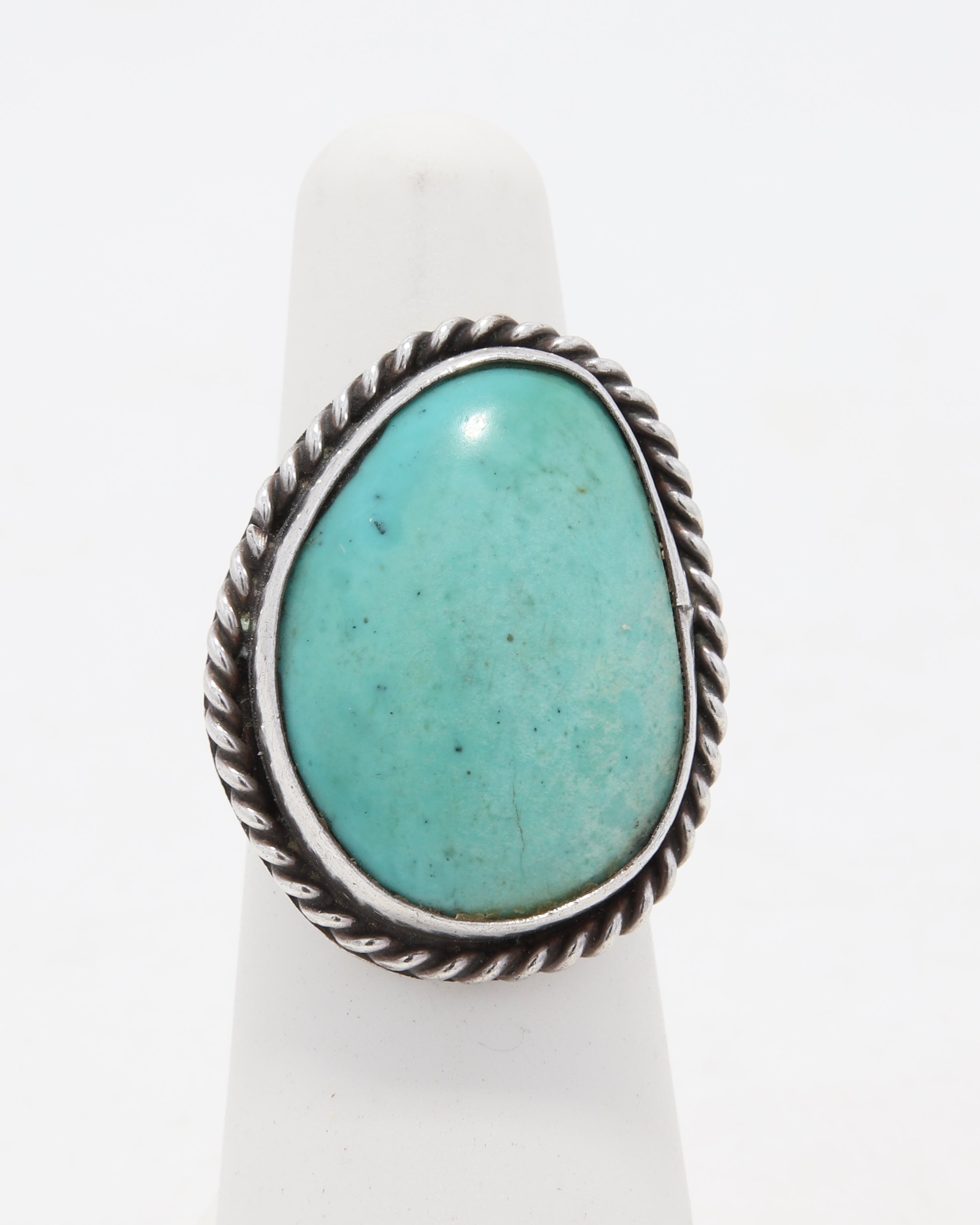 Light Aqua Turquoise + Sterling Ring 1970s sz 5.5