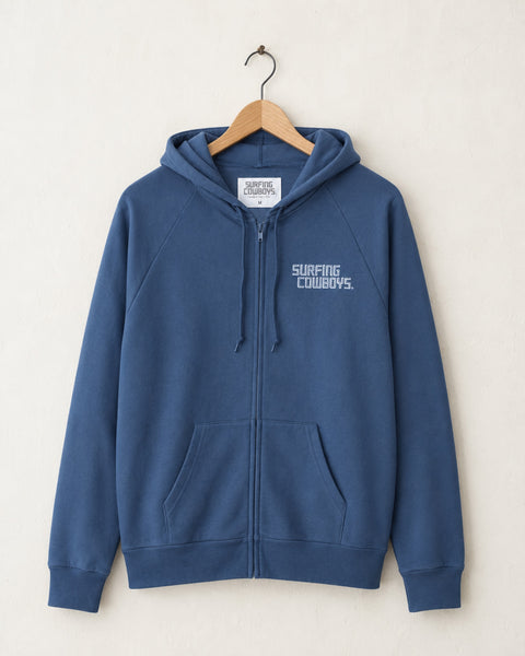 Zip Logo Hoodie - Slate Blue – Surfing Cowboys