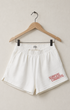 Logo Gym Shorts Cream Front View.