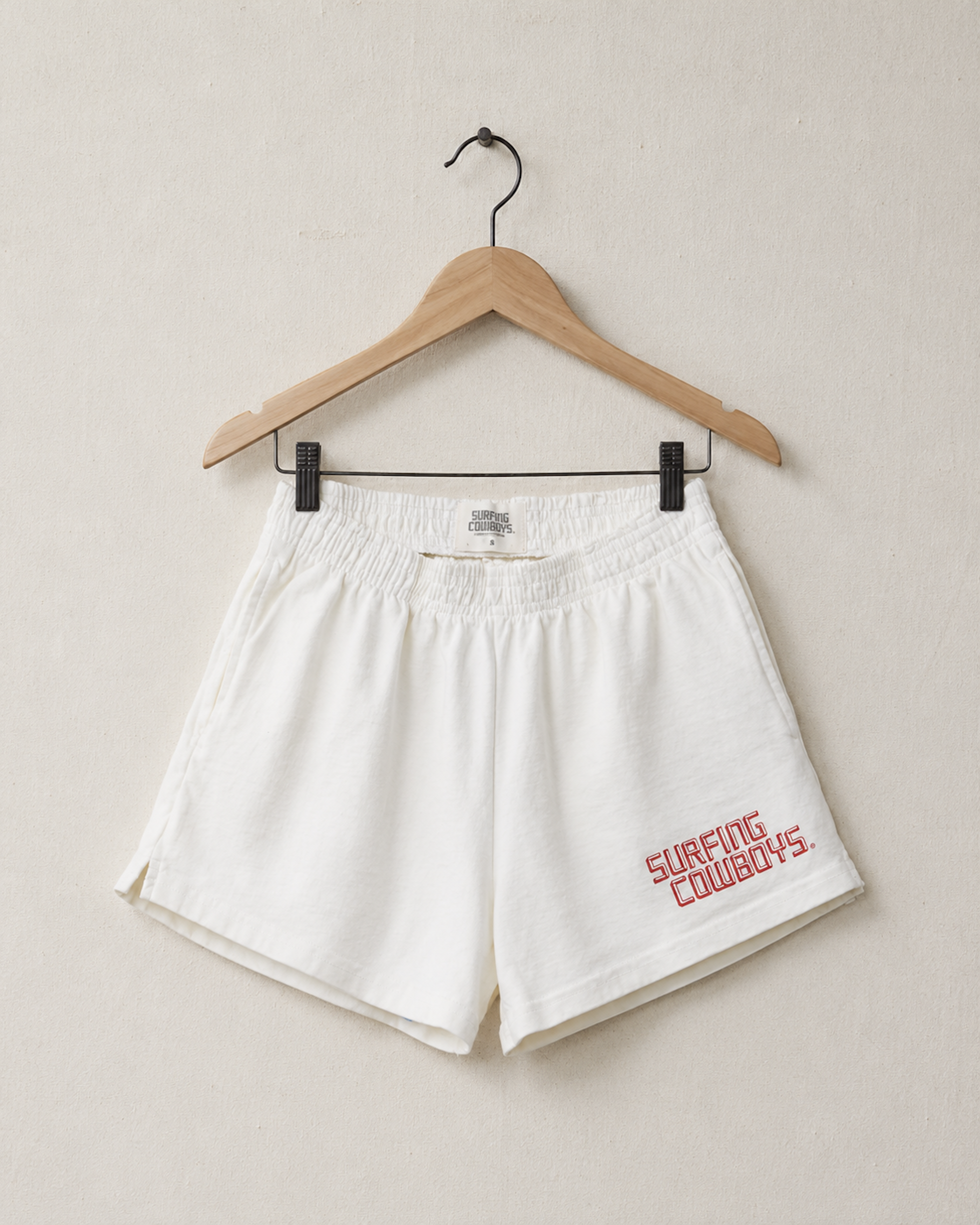 Logo Gym Shorts Cream Front View.