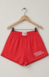 Logo Gym Shorts Washed Red Front View.