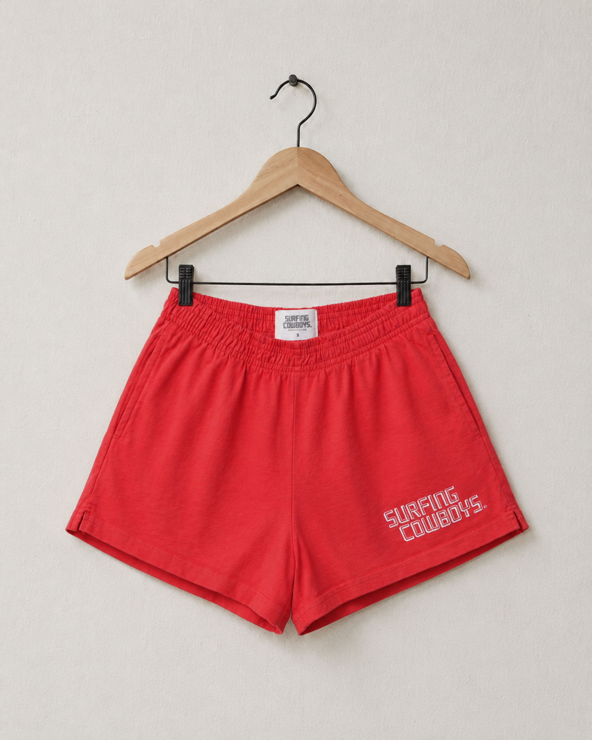 Logo Gym Shorts Washed Red Front View.