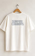 Back of Surfing Cowboys High Crew Cotton Logo T-Shirt in cloud White - back view of center back logo placement printed logo in faded indigo blue.
