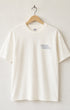 Front of Surfing Cowboys High Crew Cotton Logo T-Shirt in cloud White - view of chest placement printed logo in faded indigo blue.