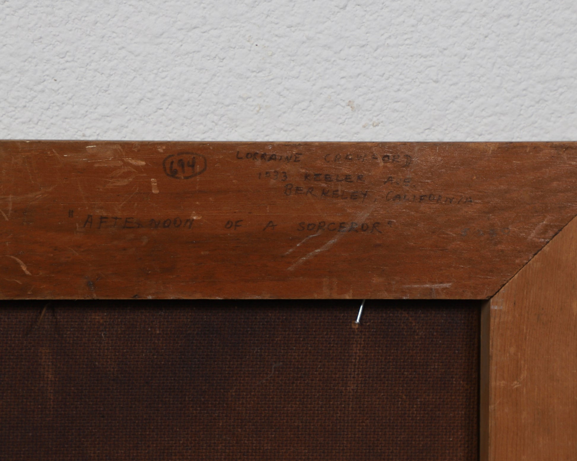 Lorraine Crawford Afternoon of a Sorcerer Painting 1950s Berkeley CA Back Of Frame Signature