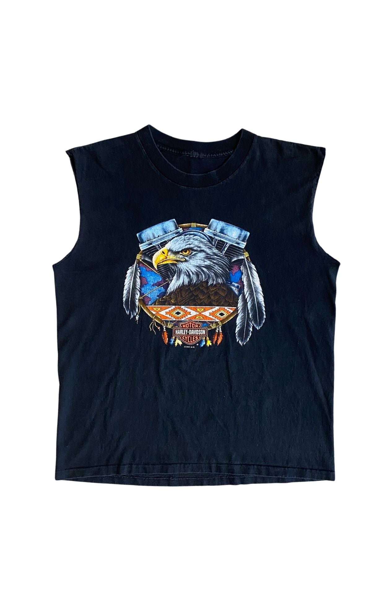 Harley Davidson Los Angeles Eagle with Feathers Cut-Off T-shirt 1997