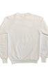 Back view of a vintage white 1980s raglan sweatshirt with a plain back and ribbed waistband and cuffs.