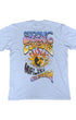 Back view of Surfing Cowboys Lowrider Sun T-Shirt in washed sky blue with multicolor psychedelic sun graphic.