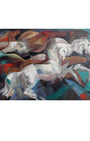 Another full view of the Lumen Winter Painting "Horses in Flight", Oil on Canvas c. 1939-44 with Documentation.