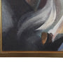 The upclose view of the left corner of the Lumen Winter Painting "Horses in Flight", Oil on Canvas c. 1939-44 with Documentation.