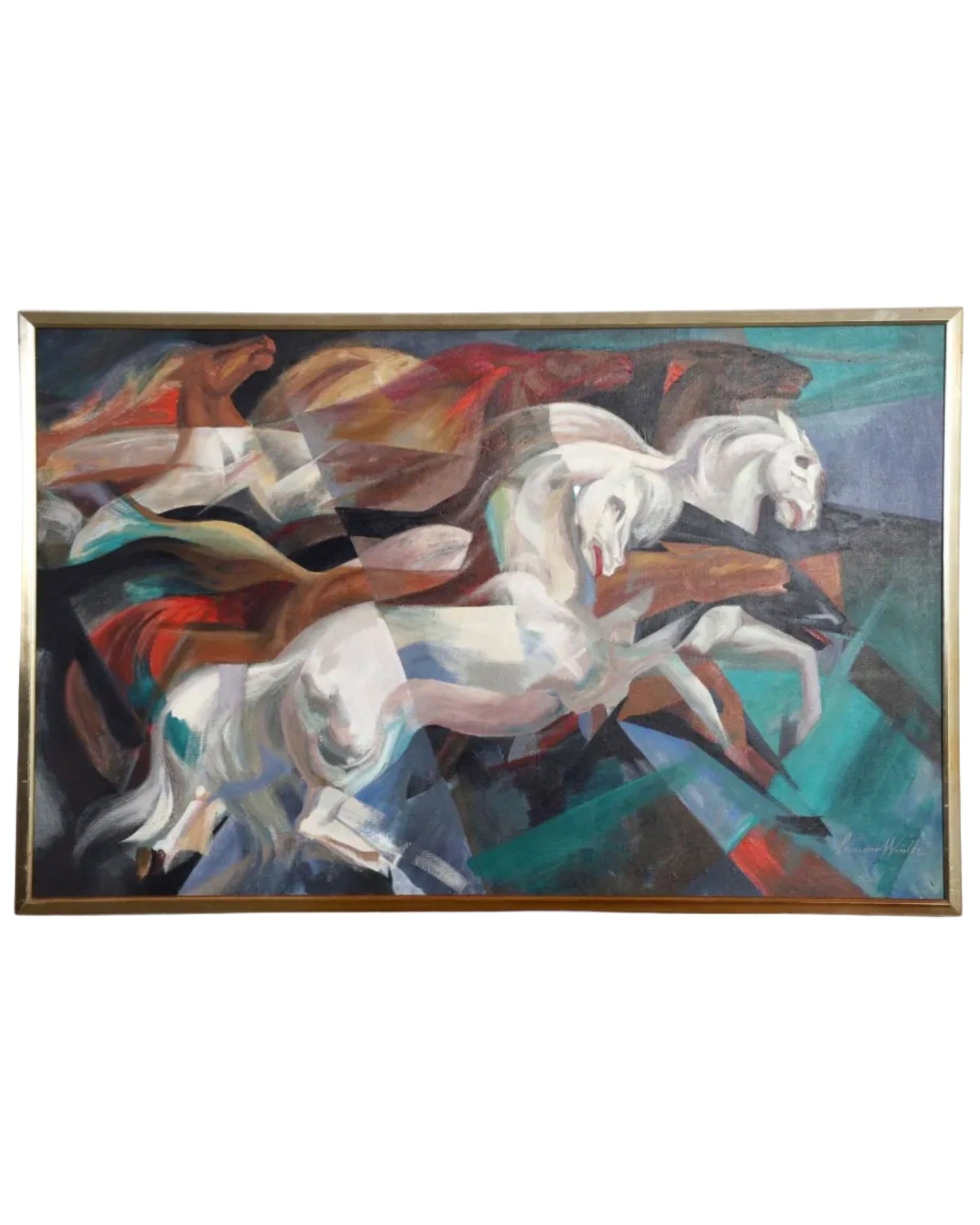Lumen Winter Painting "Horses in Flight", Oil on Canvas c. 1939-44 + Documentation