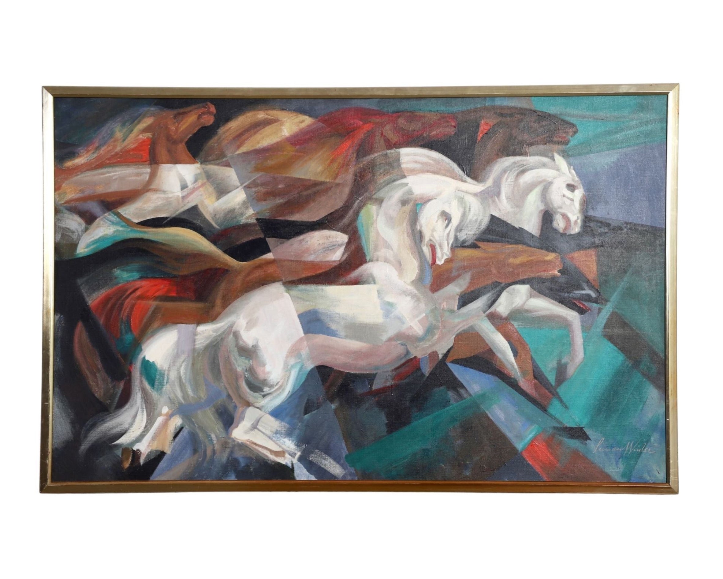 Lumen Winter Painting "Horses in Flight", Oil on Canvas c. 1939-44 + Documentation