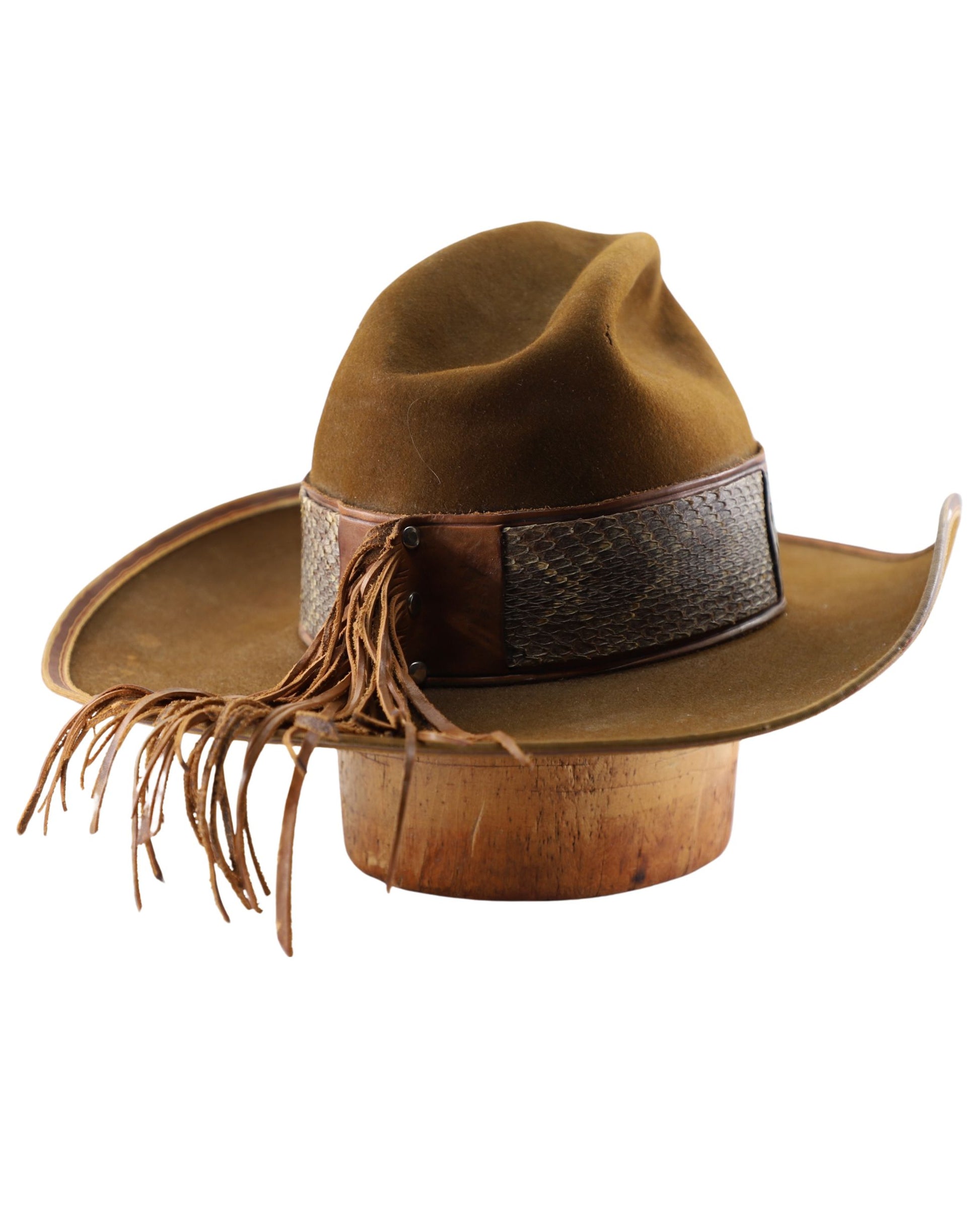 Mad Jack 1970s Custom Resistol Leather + Python Western Hat (Size 7.5) side rear