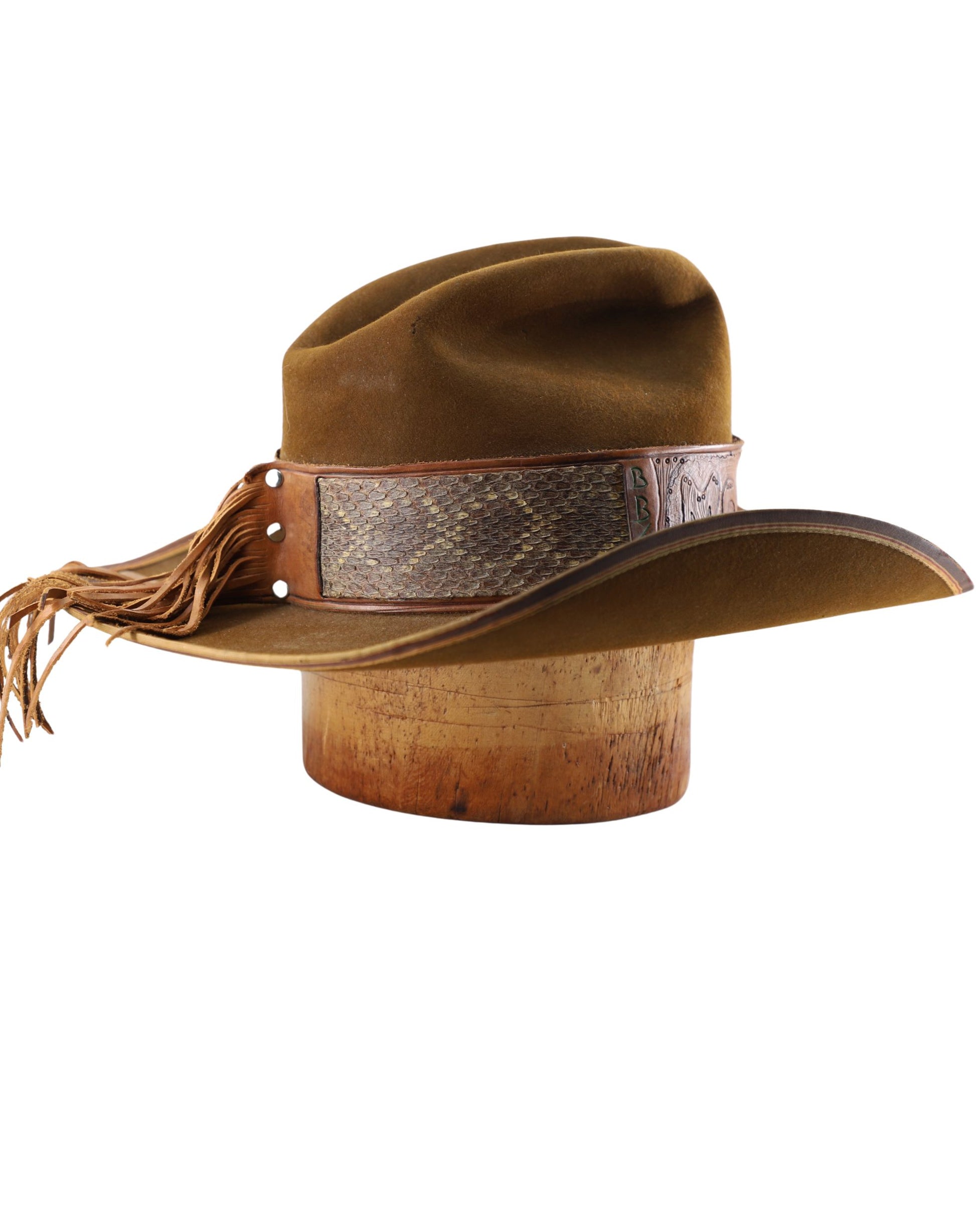 Mad Jack 1970s Custom Resistol Leather + Python Western Hat (Size 7.5) side under rim