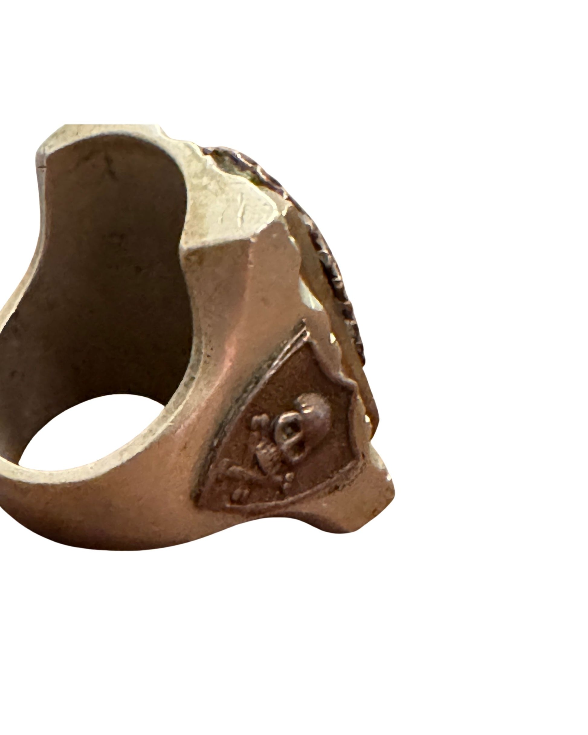 Rare Mexican Brass Biker Ring — Chief with Skull + Cross-Bones | Original Vintage circa 1940s | Size 8.25 | Stamped Mexico