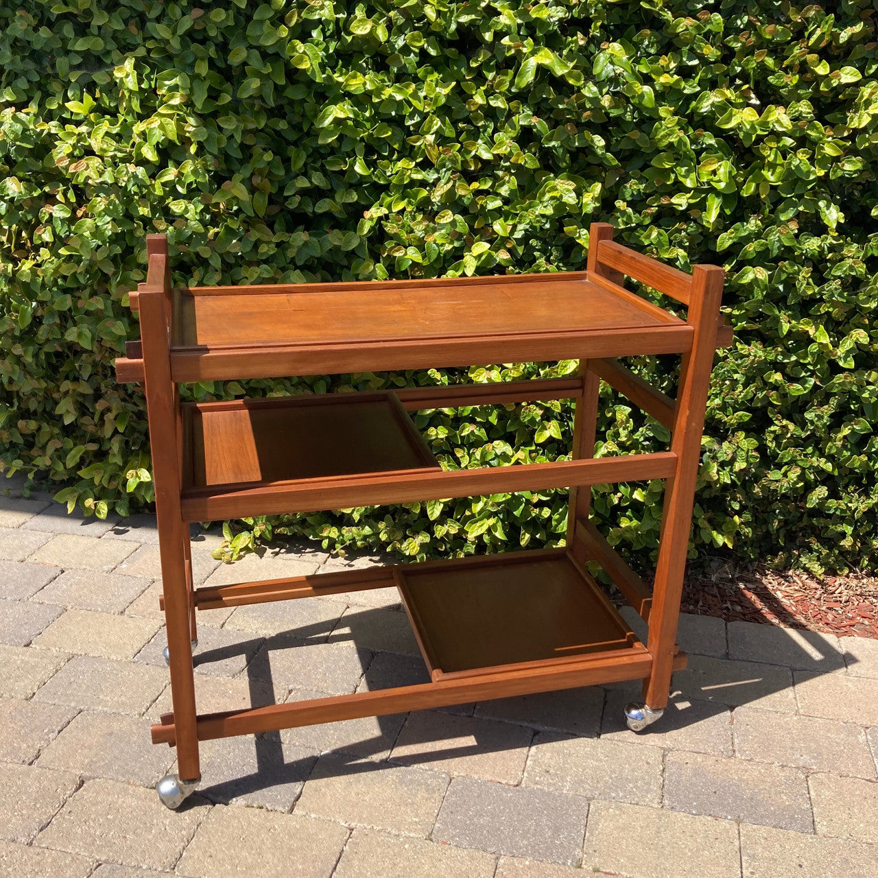 Midcentury Bar Cart Tea Trolley with Removable Trays Teak 1960s Denmark