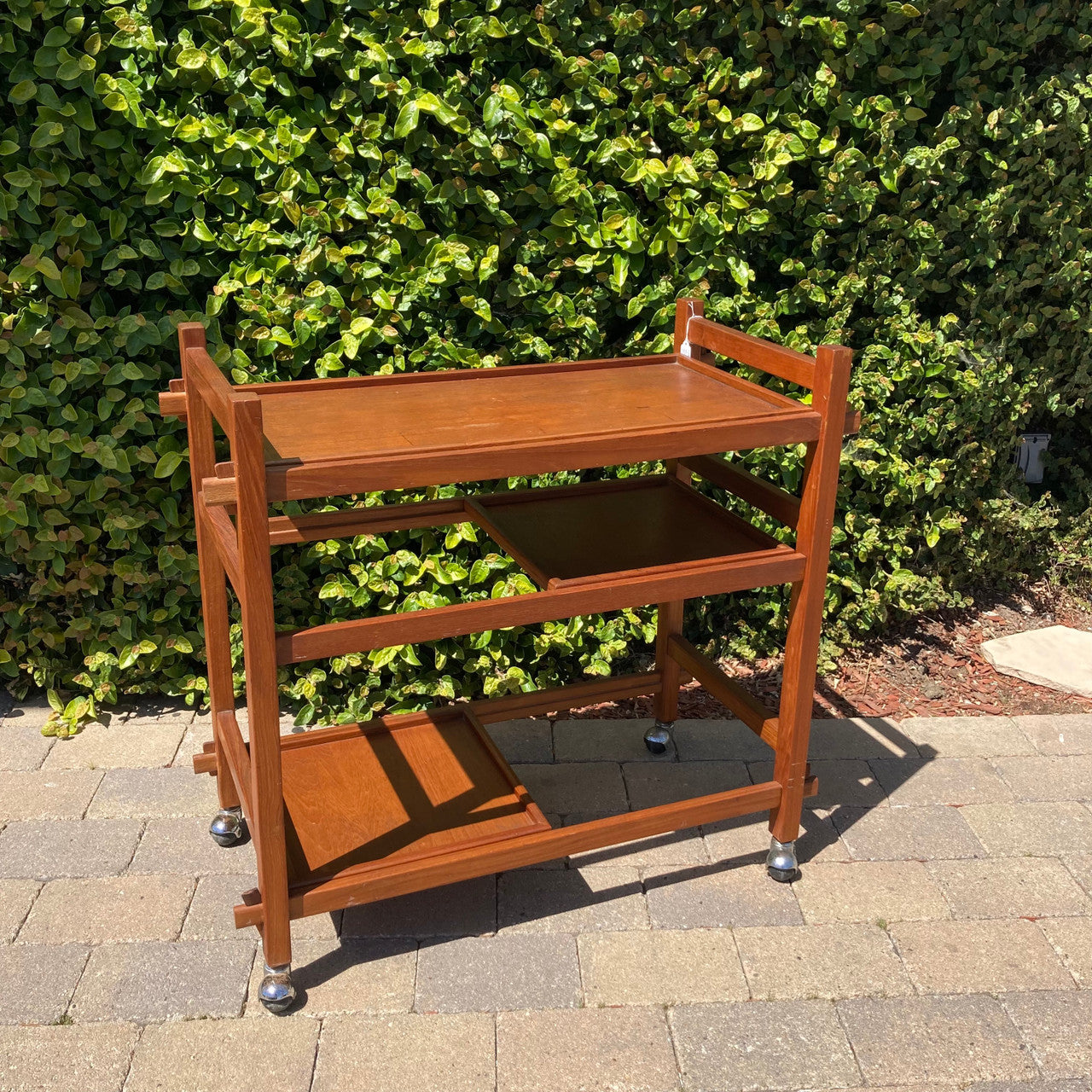 Midcentury Bar Cart Tea Trolley with Removable Trays Teak 1960s Denmark