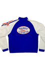 Back view of Miss America Air Race Team jacket with large embroidered P-51 graphic and bold team lettering.