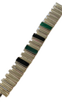 Modernist 8" Bracelet Sterling Silver, Malachite and Onyx with Concave Links Taxco TS-87 1970s