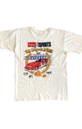 Back of 1984 Tom “Mongoose” McEwen Coors Corvette Olympic Year Tour T-shirt with bold car graphic.