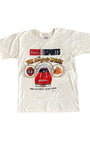 Front of 1984 Tom “Mongoose” McEwen Coors Corvette Olympic Year Tour T-shirt with bold car graphic.