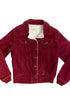 Red jacket with a white interior lining on a white background