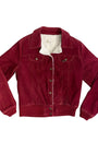 Red jacket with a white interior lining on a white background