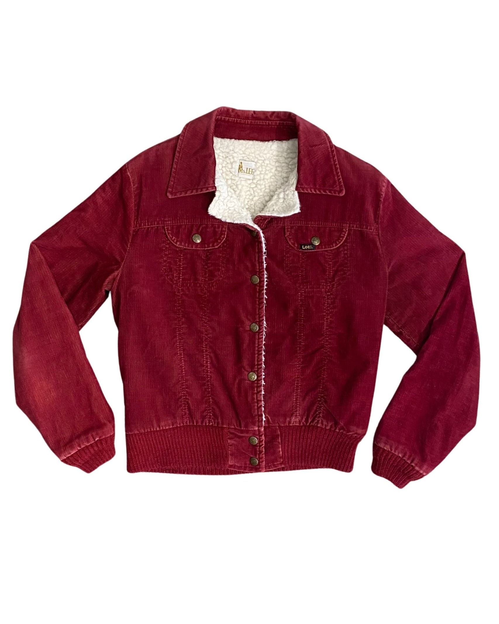 Red jacket with a white interior lining on a white background